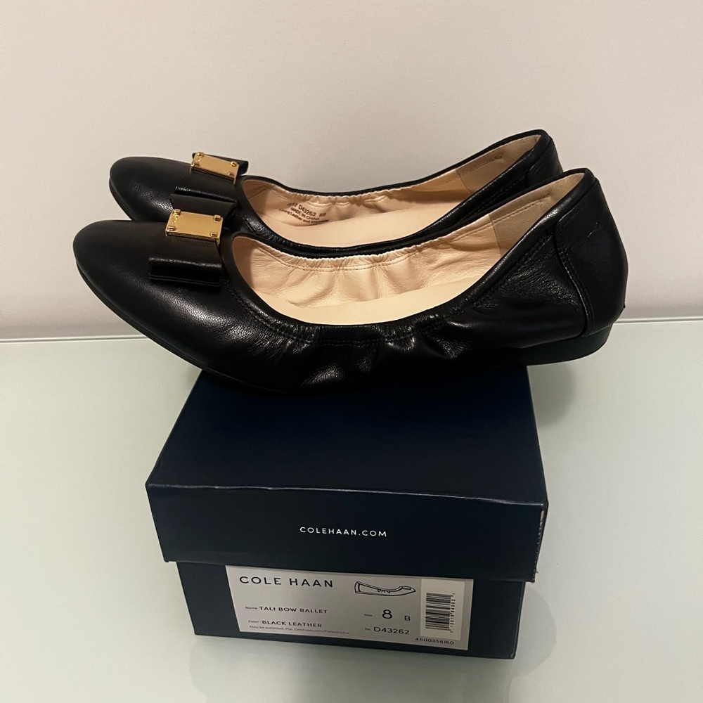 Cole Haan Tali Bow Ballet Flat Women's 8 Black Shoes